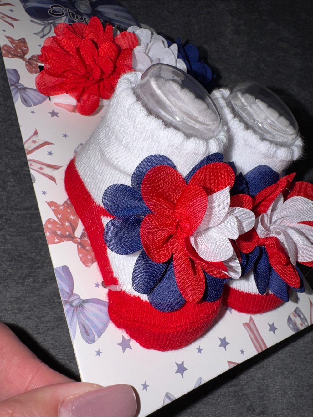 Stepping Stones- Baby Girls Red White & Blue Headwrap & Socks Set 0-12M - Picture 4 of 9